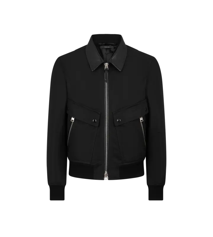 NYLON LEATHER COLLAR BOMBER BLACK online